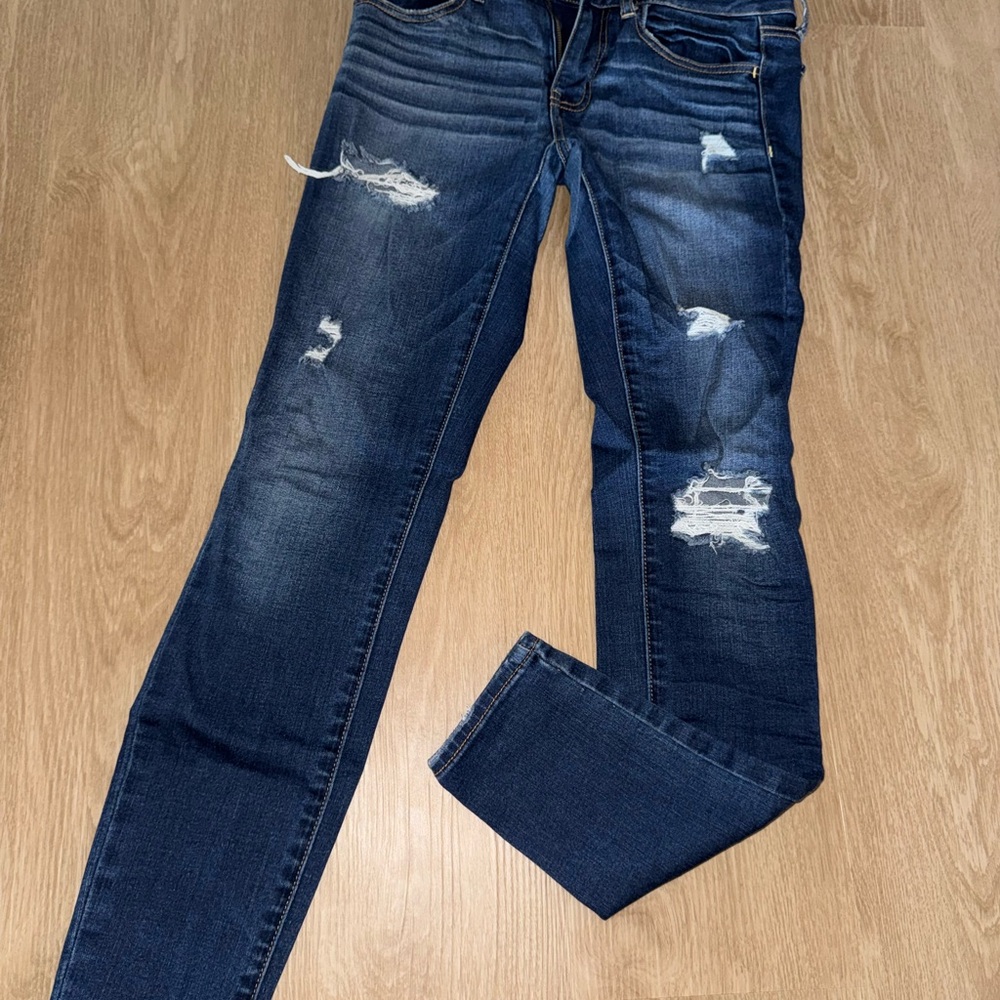 American Eagle Outfitters Dark Blue Distressed Skinny Jeans